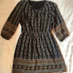 COPY - Madewell black sheer patterned lace up neck lined blouson mini/tunic dre…